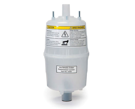 Anden AS80 replacement steam canister with caution labels for steam humidifiers.