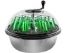 Bowl trimmer with a transparent dome cover showing internal green fingers and stainless steel wire grate, with a black hand crank on top.