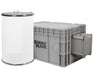 Bubble Magic Pollen Tumbler 1500 Gram unit shown with the removable cylindrical mesh drum placed beside the gray reinforced motorized housing.