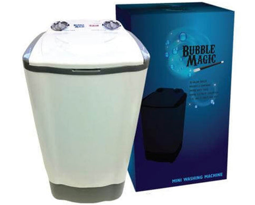 Bubble Magic 20 Gallon Washing Machine displayed beside its branded blue product packaging box.