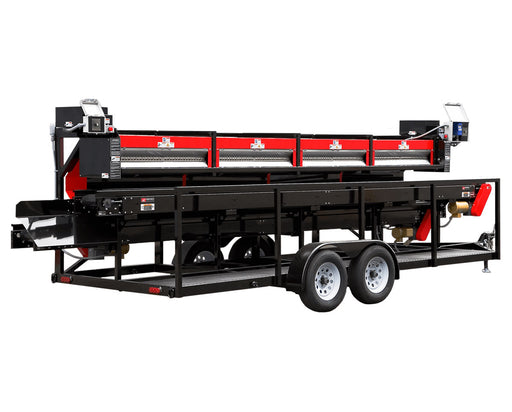 CenturionPro XL MegaBucker debudder machine on a trailer frame with red and black housing and multiple processing units.
