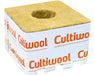 Cultiwool Block 4x4x2.5 front view showing low-density rockwool cube with pre-formed planting hole designed for fast rooting and healthy crop development in hydroponics.
