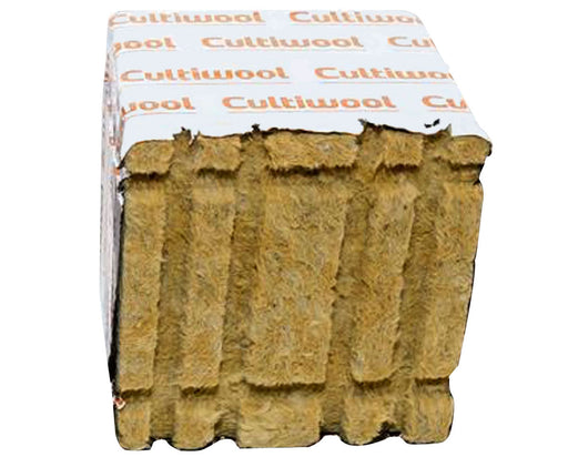 Cultiwool Block 6x6x6 front angle showing side grooves and uniform rockwool fiber structure that improves air to water ratio and supports strong root growth for hydroponic systems.