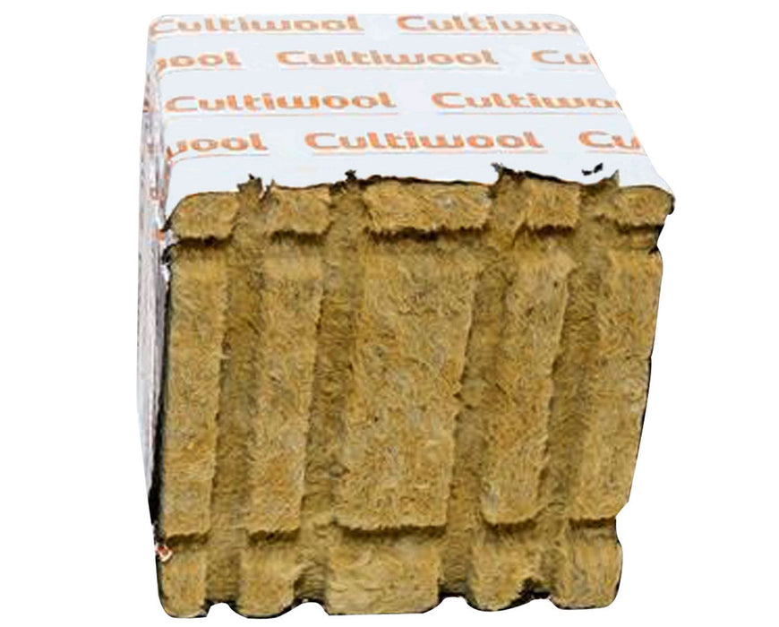 Cultiwool Block 6x6x6 front angle showing side grooves and uniform rockwool fiber structure that improves air to water ratio and supports strong root growth for hydroponic systems.