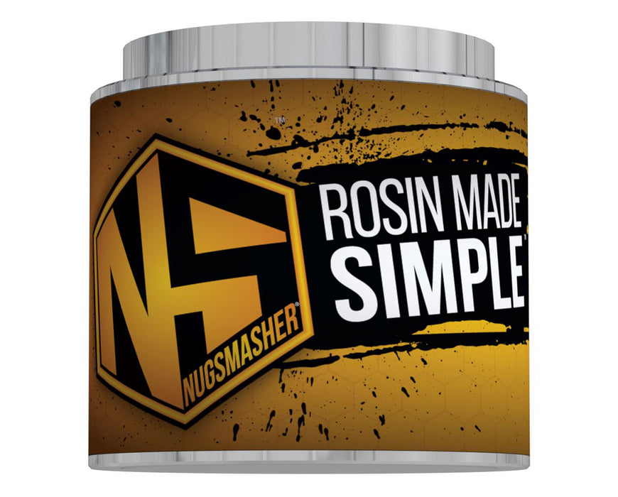 NS hex logo with "Rosin Made Simple" printed across the gold and black splatter backdrop.
