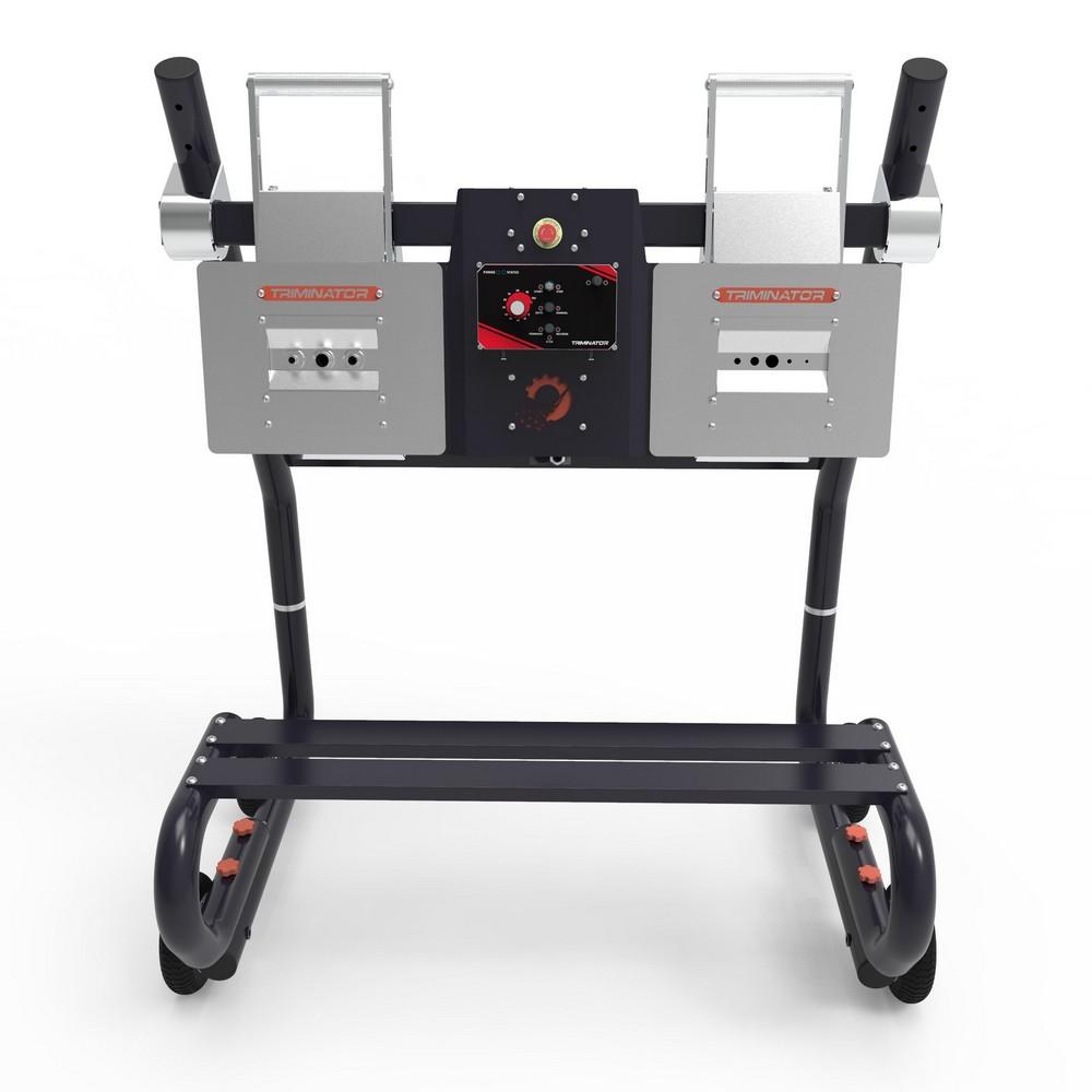 Heavy-duty trimmer frame with twin mounting plates and operator control interface