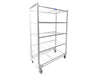 Angled view of empty Wachsen Cloning Cart 4 Level White with steel frame and four adjustable shelves on casters.