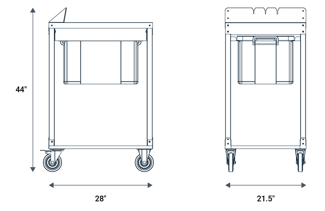 Wachsen DB-6 debudder dimensions chart showing 44-inch height, 28-inch width, and 21.5-inch depth.