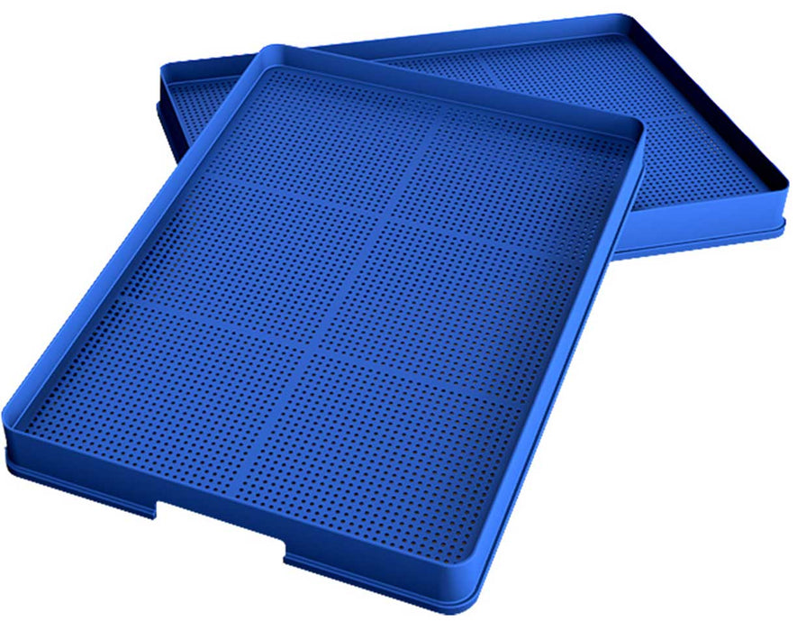 Blue polypropylene drying trays for Wachsen drying carts, designed to hold up to 3 pounds of wet flower.